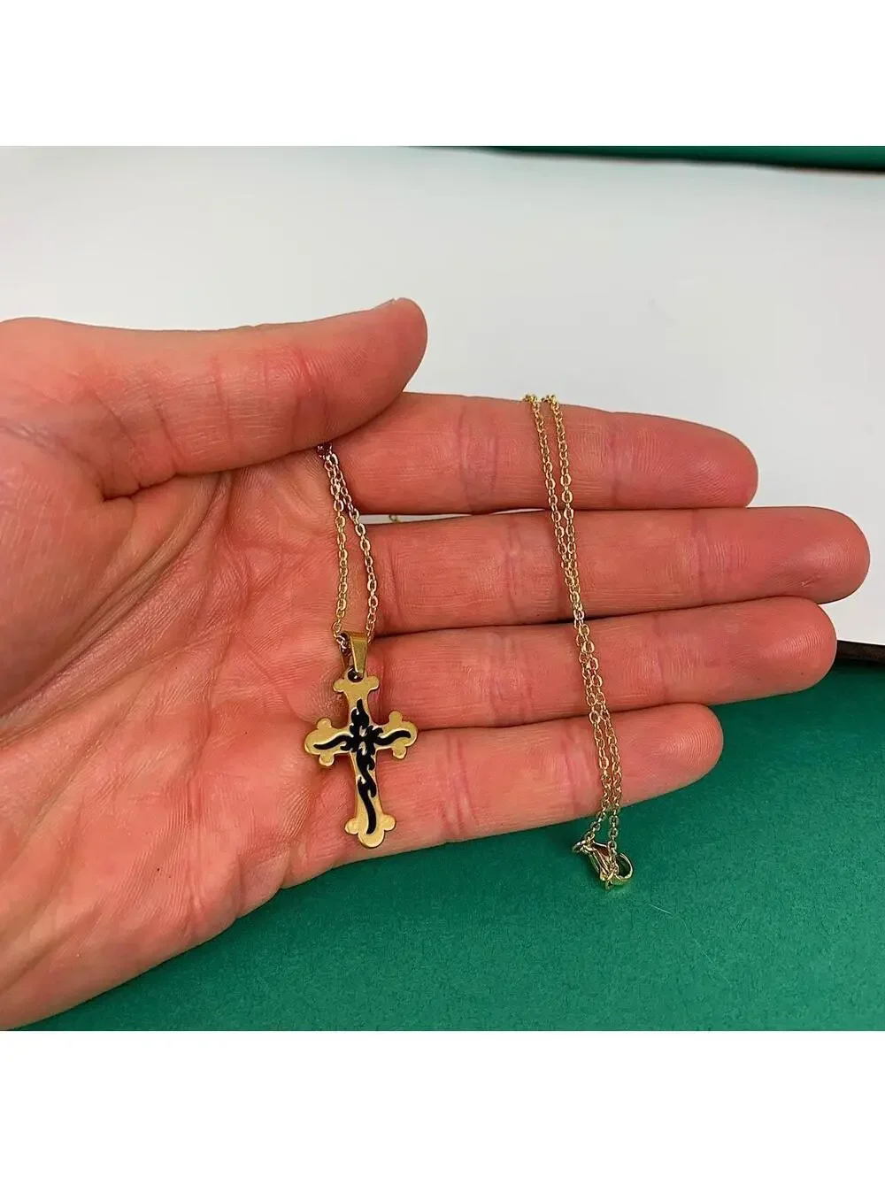 Stainless steel y2k style gothic Gold and Black cross pendant necklace. 18